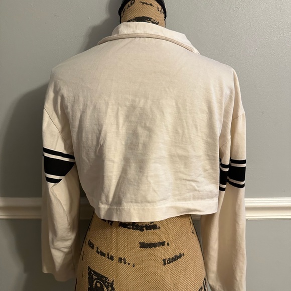 Zara Cropped Long Sleeve Black And White Strip Collar Shirt M - Picture 5 of 7